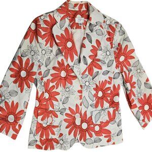 Ann Taylor Loft 3/4 Sleeve White Cotton Jacket With Pink Flowers Sz 0